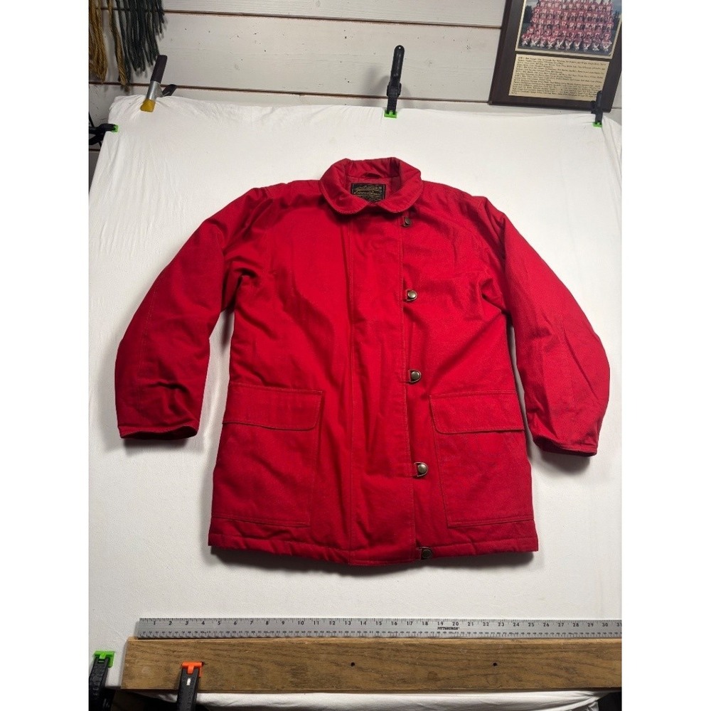 Vintage Eddie Bauer Women's Red Cotton Barn Jacket Coat Goose Down Large